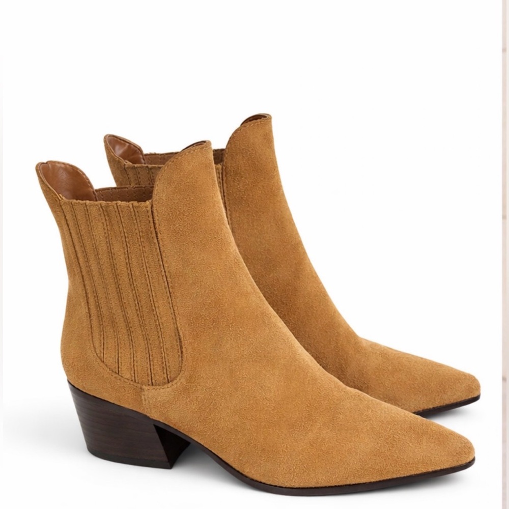 ZARA Camel Suede Western Pointed Toe Ankle Boots Size 39 / US 8